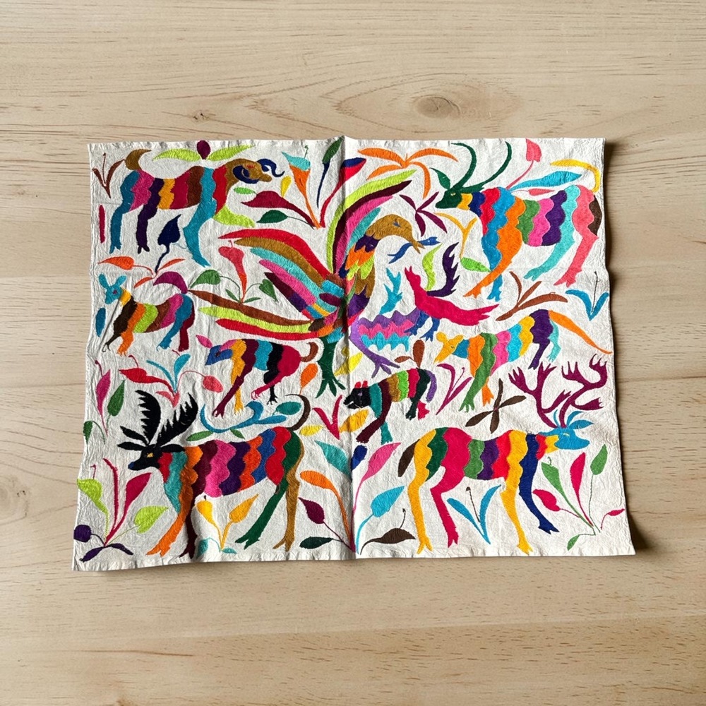 Vintage Otomi Tenango Hand Embroidered Textile Mexican Folk Art 35"x17"
